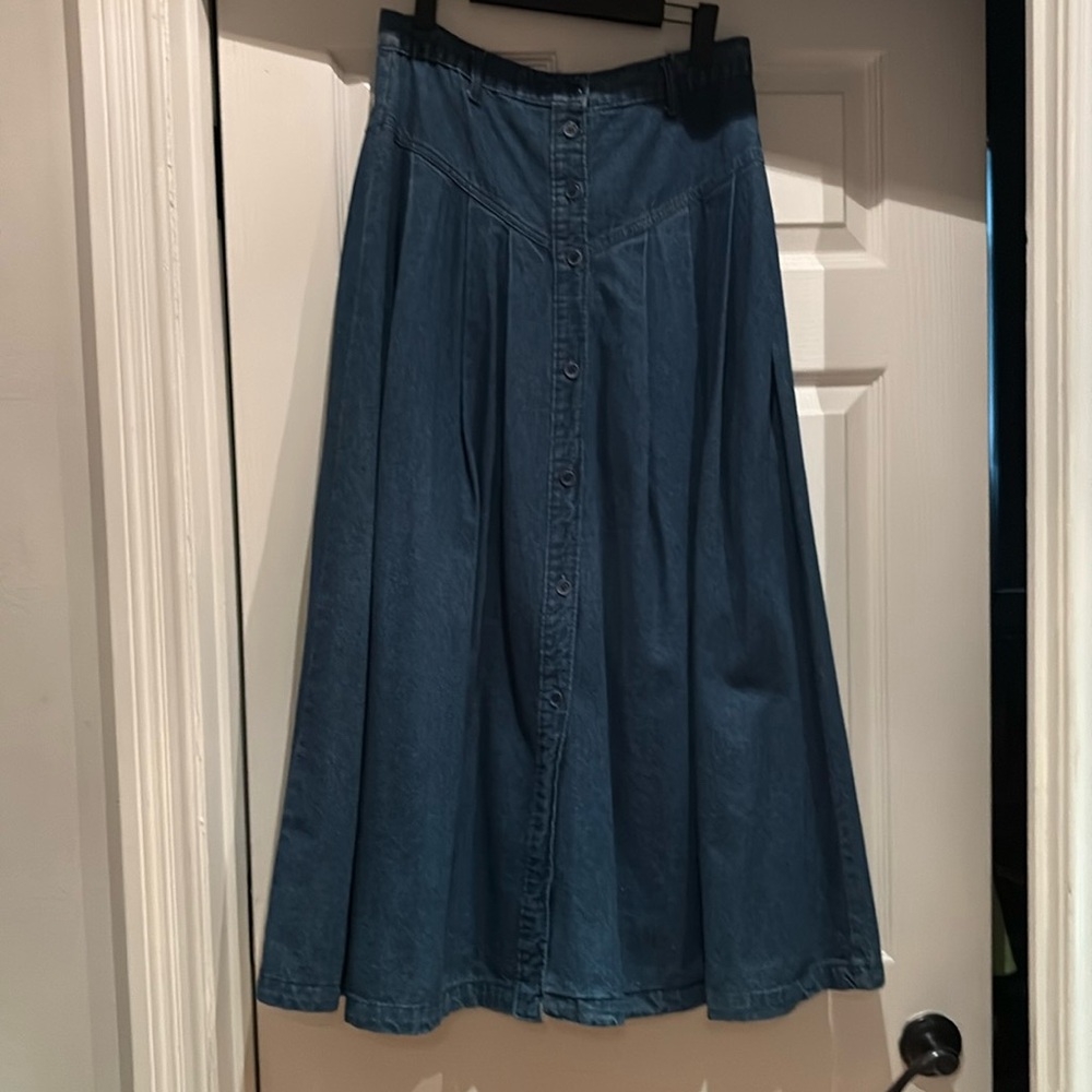 VINTAGE Brittania Classic Button Front Denim Skirt Maxi Western Sz 10 EUC 90s
